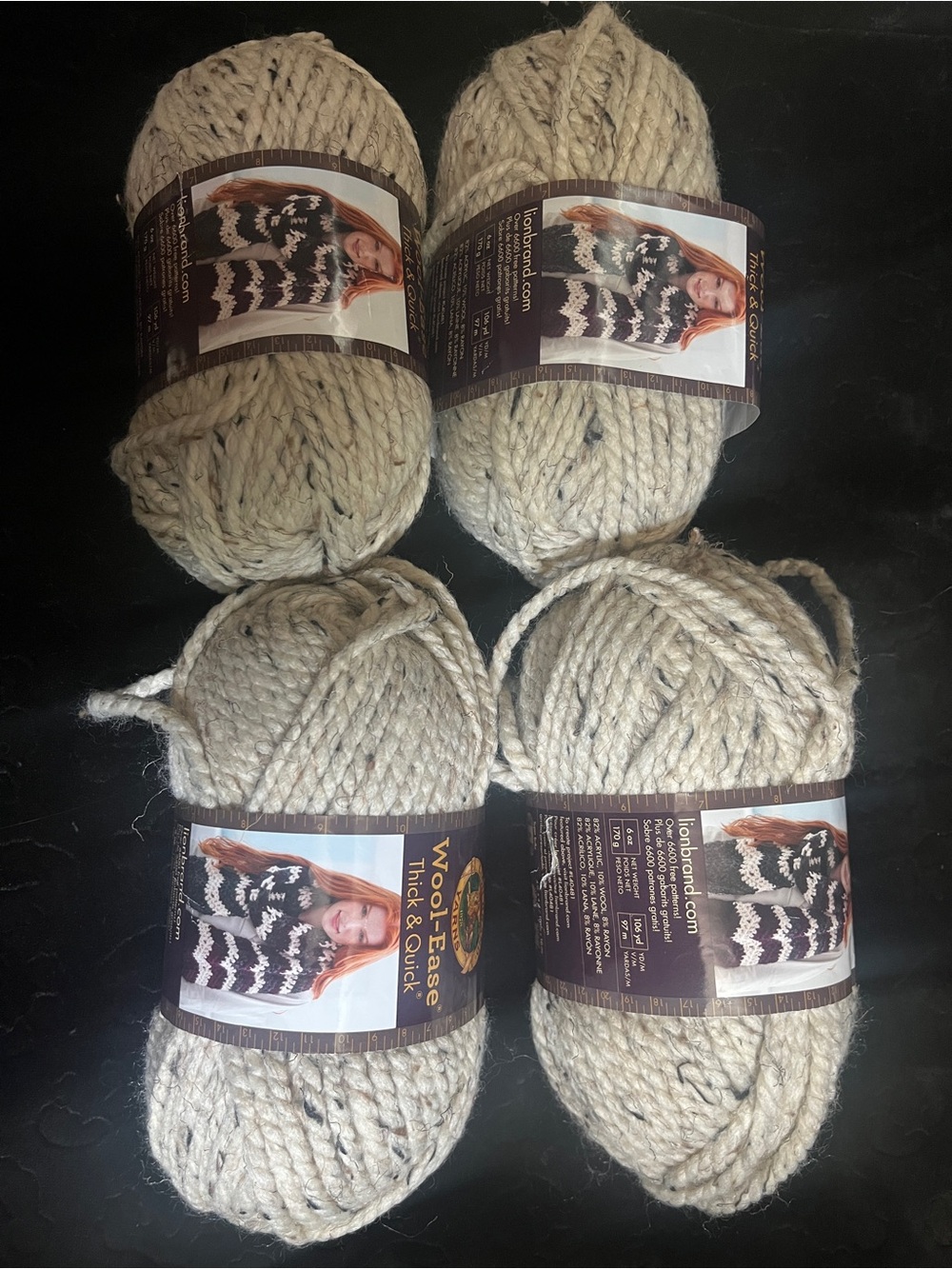 Lion Brand Wool-Ease Thick & Quick Yarn 640 in Oatmeal 123 -4 Pack